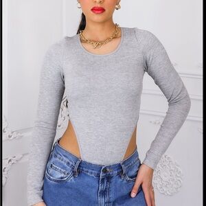 17. Gray Long Sleeve Cut Out Bodysuit
